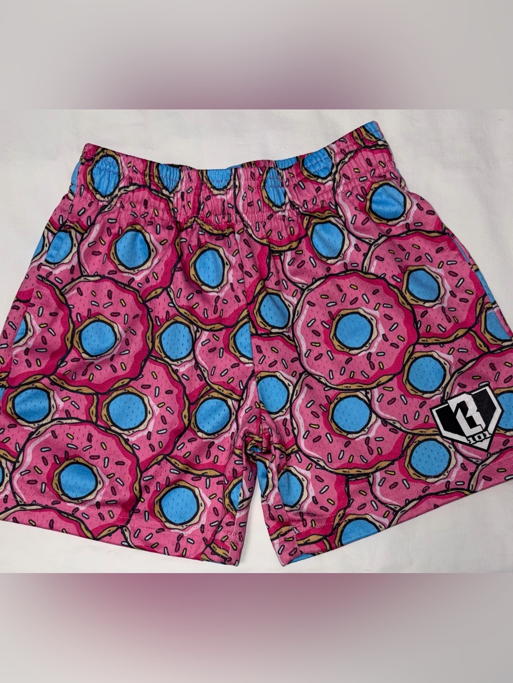Baseball 101 fully lined donut print shorts w/drawstring waist sz youth S EUC